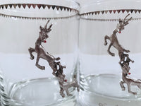 Load image into Gallery viewer, Georges Briard Signed Mid-Century Silver Rudolph the Red Nose Reindeer Double Old Fashion Glasses (Set of 4)
