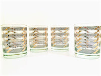 Load image into Gallery viewer, Georges Briard Signed Gold Triangle Black Stripes Double Old Fashion Glasses (Set of 4)
