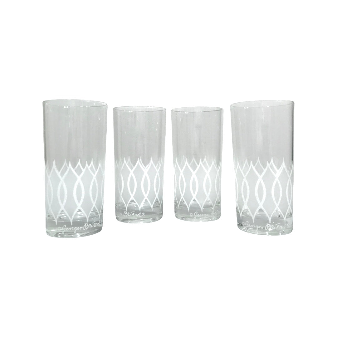 Georges Briard Signed Mid-Century Frosted White Petals Glasses (Set of 4)
